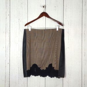 Adrianna Papell Lace and Vegan Leather Skirt
